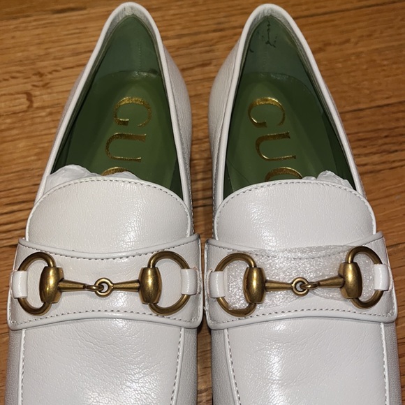 GUCCI SHOES HOUDAN PLATFORM WHITE LEATHER LOAFERS PUMPS w HORSEBIT - Picture 8 of 14